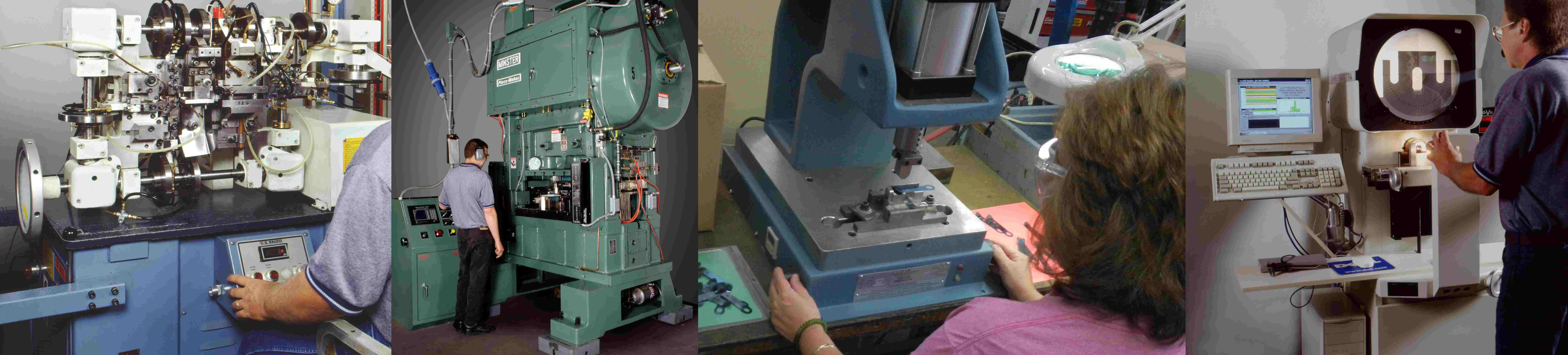 people operating metal stamping machines