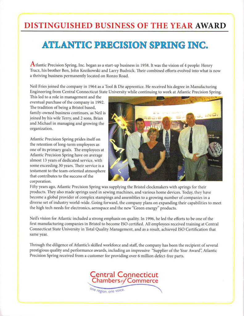 distinguished Business of the year award from chamber of commerce